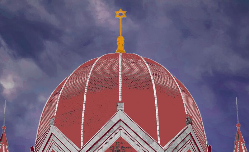 Farblich verfremdete Kuppel einer Synagoge