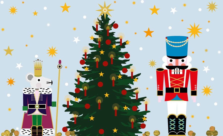 Illustration mit Weihnachtsbaum und Nussknacker